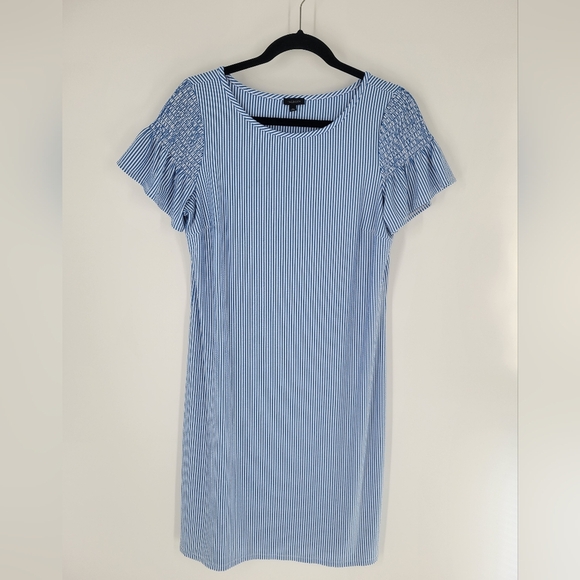 Talbots  Blue White Striped Textured Dress Size M - Picture 1 of 5
